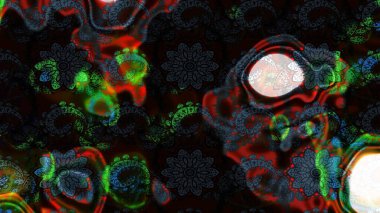 Gri ve siyah renkli çiçekler. Raster illüstrasyonu. Raster illüstrasyonu. Asya tekstil tarzında. Çiçek desenini çiz.