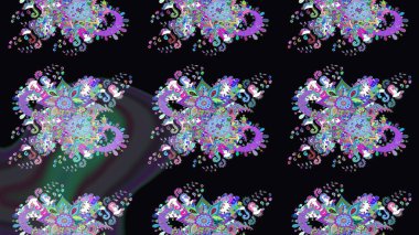 Raster illüstrasyonu. Düz Çiçek Elementleri Tasarımı. Renkli Bahar Teması eskiz kalıbı. Siyah ve mavi renkte çiçekler. Çiçekli çiçek deseni, suluboya..