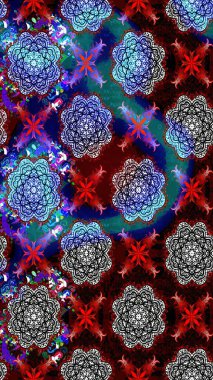 Çok mavi ve siyah zarif küçük çiçekler ve mavi ve siyah renkli komik böcekler, raster deseni, illüstrasyon.