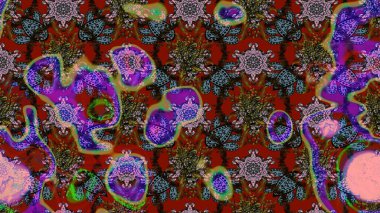 Soyut etnik raster çizim kalıbı. Kabile sanatı boho baskısı, klasik çiçek arkaplanı. Arkaplan dokusu, duvar kağıdı, kırmızı ve kahverengi renkli çiçek teması.