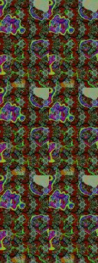 Raster düz çiçek çizim deseni. Hediye ambalaj kağıdı, tebrik kartları, posterler ve pankart tasarımı. Yeşil ve kırmızı renkte çiçekler.