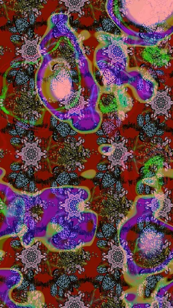 Kahverengi ve kırmızı renkte çiçekler. Raster illüstrasyonundaki çiçek desenli çizim. Renkli Bahar Teması eskiz kalıbı. Düz Çiçek Elementleri Tasarımı.