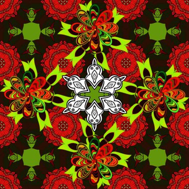 Çiçeksiz desenli nakış işlemeli gelincikler ve vadideki zambaklar. Gri ve kırmızı renkli geleneksel halk çiçekleri tekstil tasarımı için.