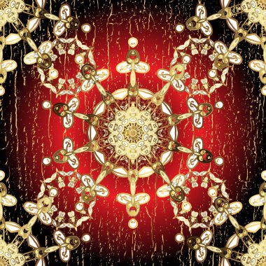 Kusursuz ortaçağ çiçek deseni. Doğum günü kartı, davetiye ya da afiş için iyidir. Kırmızı ve kahverengi renklerde altın. Dekoratif simetri arabesk.