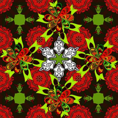 Kırmızı ve gri renklerde. Kusursuz dekoratif arka plan, çiçek mandala. Çiçek. Vektör illüstrasyonu.