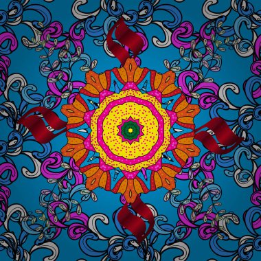 Renkli Yaz Temalı Kusursuz Arkaplan. Vektör çiçekli arka plan. Güzel kumaş deseni. Yazdır. Düz Çiçek Elementleri Tasarımı. Sevimli, pürüzsüz desen.