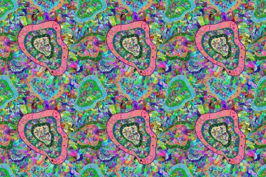 Çiçek deseni. Renkli Bahar Temalı Kusursuz Arkaplan. Düz Çiçek Elementleri Tasarımı. Raster pürüzsüz Güzel kumaş deseni.