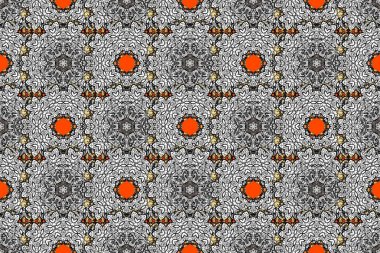 Düz Çiçek Elementleri Tasarımı. Renkli Yaz Temalı Kusursuz Arkaplan. Sevimli çiçek raster deseni. Gri, beyaz ve siyah renkte çiçekler.