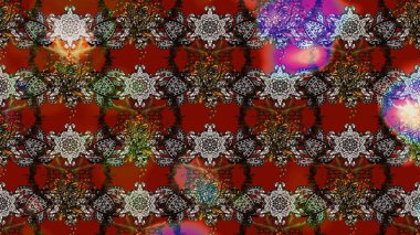 Parmak izi, kumaş, duvar kâğıdı, tekstil için raster dokusu. Renkli grunge, soyut arkaplanı kolonya ve kırmızı çiçeklerle süslüyor. Nakış desenli çiçek deseni..