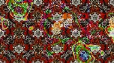 Halk tarzı. Modern çiçek arkaplanı. Moda baskıları için zarif bir şablon. Parlak renkli çiçekleri ve kırmızı ve kahverengi renkte yaprakları olan harika bir çiçek deseni..