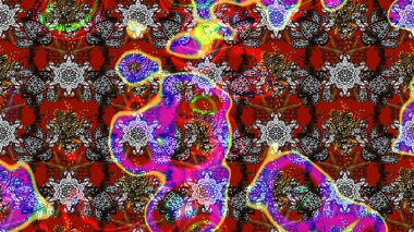 Raster illüstrasyonundaki çiçek desenli çizim. Kırmızı ve gri renkte çiçekler.