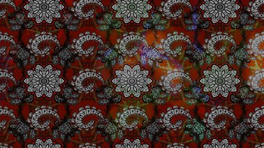 Çok renkli ve kahverengi zarif küçük çiçekler ve gri ve kahverengi renkli komik böcekler, raster deseni, illüstrasyon.