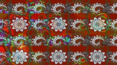 Çiçekler. Vadinin çiçekleri kahverengi ve kırmızı renklerde. Soyut etnik raster çizim kalıbı.