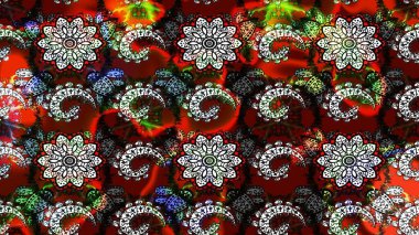 Siyah ve kırmızı renkte etnik çiçeklerle süslenmiş zarif bir eskiz şekli. Raster Çiçek İllüstrasyonu güzel tekstil..