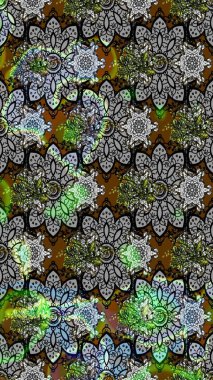 Raster illüstrasyonu. Düz Çiçek Elementleri Tasarımı. Renkli Bahar Teması eskiz kalıbı. Gri ve siyah renkte zarif çiçekli suluboya.