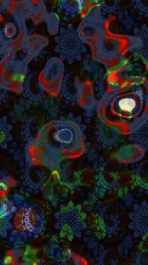 Yumuşak, bahar çiçekleri siyah ve mavi renklerde. Çiçek ve yapraklı karalama şeklinde Raster çiçek deseni. Raster illüstrasyonu.