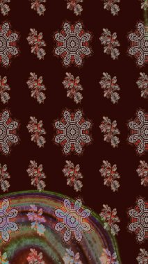 Raster illüstrasyonundaki çiçek desenli çizim. Gri ve kahverengi renkte çiçekler.