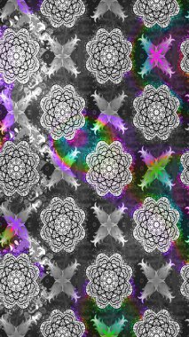 Raster illüstrasyonu. Suluboya çiçekli çiçek deseni. Tarafsız ve gri renklerde Asyalı tekstil.