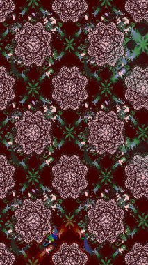 Raster illüstrasyonu. Suluboya çiçekli çiçek deseni. Tarafsız ve kahverengi renklerde Asyalı tekstil.