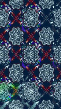 Parmak izi, kumaş, duvar kâğıdı, tekstil için raster dokusu. Nakış desenli çiçek deseni. Renkli grunge, koloni ve mavi çiçeklerle soyut arkaplanı zenginleştirir.