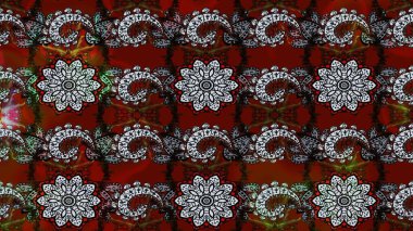 Gri ve kırmızı renkler üzerine çiçek desenli çizimler, el yapımı papatyalar, papatyalar. Tekrar eden çiçek arkaplanı, zarif gri ve kırmızı çiçek duvar kağıdı.