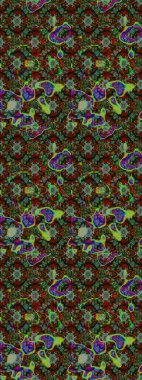 Raster - stok. Yapraklı çiçekler ve yeşil ve gri renkli papatya çiçekleri. Taslak arkaplan deseni.