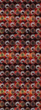 Raster illüstrasyonu. Güzel kumaş deseni. Raster illüstrasyonundaki çiçek desenli çizim. Siyah ve kahverengi renklerde.