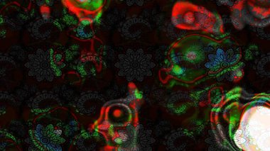 Raster illüstrasyonu. Moda baskısı, albüm, ambalaj kağıdı ve duvar kağıdı için zarif dekoratif süslemeler. Küçük çiçekli basit bir çiçek çizimi. Siyah ve gri renkte şirin çiçekler..