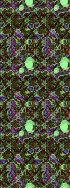 Raster deseni. Raster illüstrasyonu. Patlayan çiçekler soyut olarak yerleştirilmiş. Yeşil ve kahverengi renklerde bahar çiçekleri..