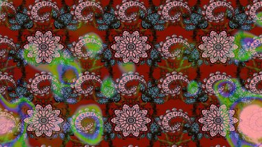 Kahverengi ve kırmızı renkte etnik çiçeklerle süslenmiş zarif bir eskiz şekli. Raster Çiçek İllüstrasyonu güzel tekstil..