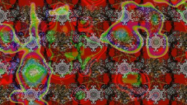 Raster. Düz Çiçek Elementleri Tasarımı. Renkli Bahar Teması çizim şablonu.