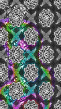 Raster çiçek desenleri çiziyor. Vadinin çiçekleri yeşil ve gri renklerde.