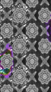 Elle çizilmiş çiçek desenli Raster çizimi. Çocuksu tasarım. Tekstil, kumaş, ambalaj, hatıra defteri için hoş bir çiçek arkaplanı. Siyah ve gri arkaplanda.