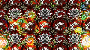 Raster illüstrasyonu. Şirin çiçekli eskiz deseni ve siyah ve kahverengi renkli yapraklar, suluboya çiçek deseni, duvar kağıdı, kart veya kumaş için fayanslı.