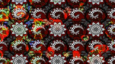 El çizimi. Suluboya çizimi. Kırmızı ve siyah renkte çiçekler. Çiçekli çizim deseni.