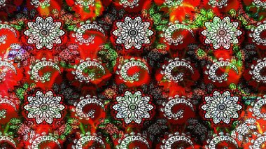 Raster illüstrasyonundaki çiçek desenli çizim. Siyah ve kırmızı renkte çiçekler.