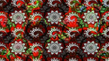 Klasik taslak çizimi. Raster çiçek izi. Çiçekli siyah ve kırmızı çizim deseni.