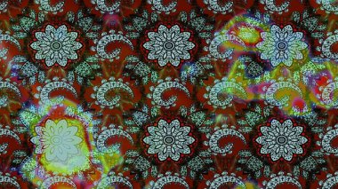 Tekstil, kumaş, ambalaj, hatıra defteri için hoş bir çiçek arkaplanı. Elle çizilmiş çiçek desenli Raster çizimi. Yeşil ve kahverengi arka planda. Çocuksu tasarım.