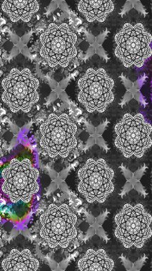 Elle çizilmiş çiçek desenli Raster çizimi. Çocuksu tasarım. Tekstil, kumaş, ambalaj, hatıra defteri için hoş bir çiçek arkaplanı. Siyah ve gri arkaplanda.