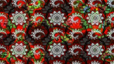 Klasik taslak çizimi. Raster çiçek izi. Çiçekli siyah ve kırmızı çizim deseni.