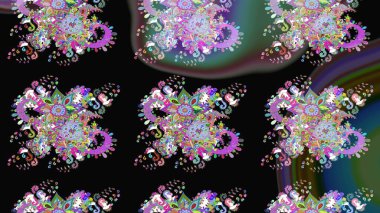 Raster illüstrasyonundaki çiçek desenli çizim. Siyah ve yeşil renkte çiçekler.