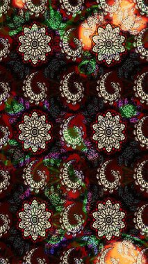 Raster suluboya çiçek deseni, narin çiçekler, siyah ve kahverengi çiçekler, tebrik kartı şablonu. Güzel kumaş deseni.