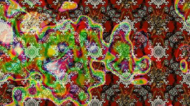 Yeşil ve kahverengi renkli etnik çiçekli zarif eskiz deseni. Raster Çiçek İllüstrasyonu güzel tekstil..