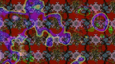 Renkli Bahar Teması eskiz kalıbı. Düz Çiçek Elementleri Tasarımı. Kahverengi ve kırmızı renkte çiçekler. Çiçek desenli eskiz, yaz çiçekleri..