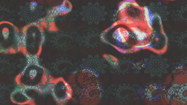 1950-1960 motifleri. El çizimi çiçek unsurları olan soyut çizim raster deseni. Çiçekli ipek eşarp. Gri ve kahverengi üzerine gri ve kahverengi. Retro tekstil tasarım koleksiyonu.