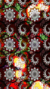 Çiçekli siyah ve kahverengi eskiz deseni. Klasik taslak çizimi. Raster çiçek izi. Raster Yumuşak kumaş deseni.