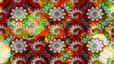 Raster. Kahverengi ve kırmızı renkte güzel çiçekli eskiz deseni, suluboya çiçek deseni, duvar kağıdı, kart veya kumaş için fayanslı.