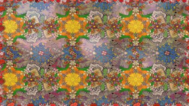 Raster illüstrasyonundaki çiçek desenli çizim. Kahverengi renkte çiçekler.