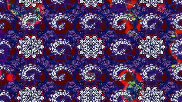 Arkaplan dokusu, duvar kağıdı, mor ve mavi renkli çiçek teması. Kabile sanatı boho baskısı, klasik çiçek arkaplanı. Soyut etnik raster çizim kalıbı.