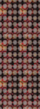 Raster illüstrasyonu. Çiçek desenli çizim. Siyah ve kahverengi renkte çiçekler. Asya tekstil tarzında. Raster illüstrasyonu.